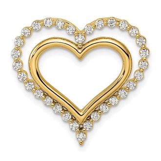 Diamond2Deal 14k Yellow Gold Lab Grown Diamond Double Heart Chain Slide Pendant (0.5ct, VS, G-H)