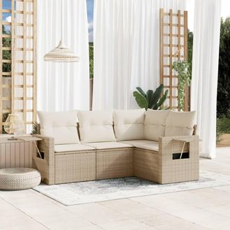 vidaXL Vidaxl - Juego De Sof&aacute;s Jard&iacute;n Con Cojines 4 Pzas Rat&aacute;n Sint&eacute;tico Beige