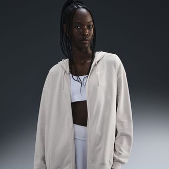 Nike Womens Nike Sportswear Oversized Jersey Full-Zip Hoodie in Brown | DM6415-104