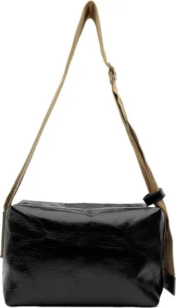 Uma Wang Textured Leather with Contrast Strap Shoulder Bag - Black