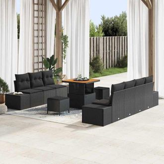 vidaXL Vidaxl - Conjunto De Sof&aacute; De Jard&iacute;n Con Coj&iacute;n 10 Pcs Negro Polirat&aacute;n