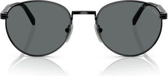 Prada 53mm Polarized Oval Sunglasses in Shiny Black at Nordstrom