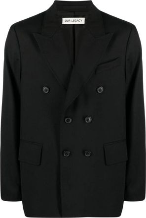 Our Legacy Ongevoerde Double-Breasted Blazer - Heren - Blazers - Zwart - M - Wol - Jassen