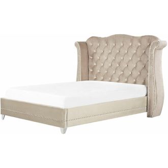 Beliani Letto in velluto beige 180 x 200 cm testiera alta decorata Ayette