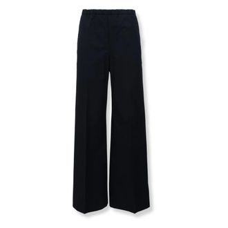Moncler Wide Trousers, female, Blue, Size: XS Cotton Poplin Pants
