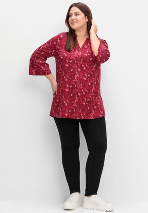 Sheego Longbluse SHEEGO, Damen, Gr. 40, rot (dunkelrot, gemustert), 97% Viskose, 3% Elasthan, bedruckt, gebl&uuml;mt, gemustert, mehrfarbig, V-Ausschnitt, Blusen 