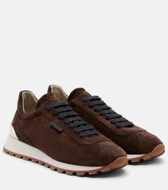 Brunello Cucinelli Zapatillas de ante con cuentas Monili