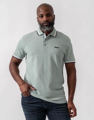HUGO BOSS Mens BOSS Green Paddy Mens Cotton-Piqu&eacute; Polo Shirt with Contrast Logo - Bright Green 320 - Size: 42