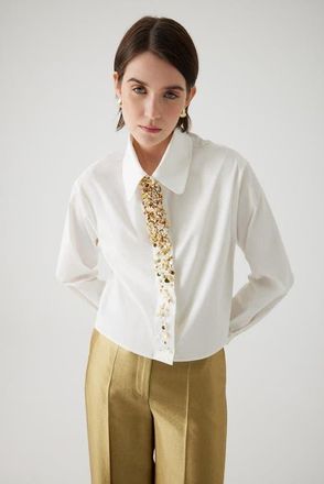 Exquise Audrey Embroidered Cotton Shirt in Ecru at Nordstrom, Size X-Small