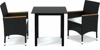 vidaXL Set De Comedor De Jard&iacute;n 3 Pzas Y Cojines Rat&aacute;n Sint&eacute;tico Negro Vidaxl