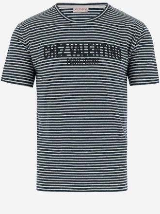 Valentino Logo Print Striped T-shirt