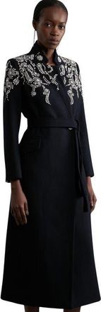 Karen Millen Tailored Wool Double Breasted Midi Coat in Black at Nordstrom, Size 4