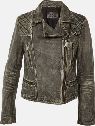 AllSaints Vintage Grey Leather Cargo Biker Jacket
