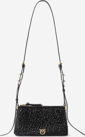 Pinko Mini Double Bag Shoulder Bag With Full Rhinestones