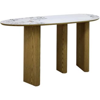 Vente-Unique Consolle in ceramica e MDF Naturale ed effetto marmo bianco - MODREYO