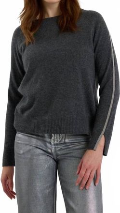 Brodie Glitz Split Cuff Crew Top In Derby Grey