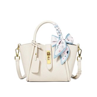 Generic Womens Leather Shoulder Bag - Small Bucket Tote & Crossbody Handbag for Casual Use(White)