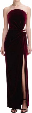 Self Portrait Velvet Bandeau Maxi Dress In Burgundy