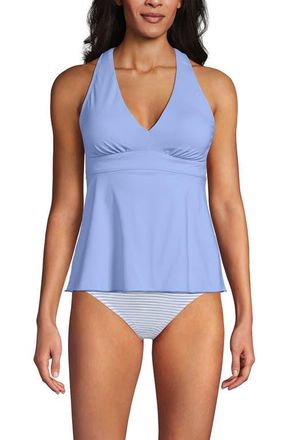 Lands End D-Cup V-Neck Racerback Flutter Tankini in Soft Cloud Blue at Nordstrom, Size 16