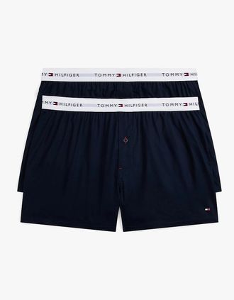 Tommy Hilfiger Mens Tommy Hilfiger Mens 2 Pack Signature Logo Woven Boxer Shorts Navy - Size: 32/34/35