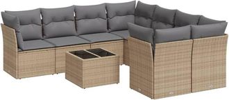vidaXL Set De Sof&aacute;s De Jard&iacute;n 9 Pzas Con Cojines Rat&aacute;n Sint&eacute;tico Beige Vidaxl