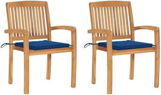 vidaXL Vidaxl - Sillas De Jard&iacute;n 2 Uds Madera De Teca Con Cojines Azul Royal