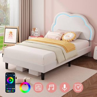 Matteo Single Upholstered Bed - LED Cloud Headboard - Cream Velvet Bed Frame