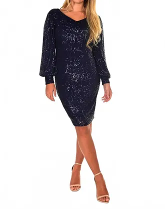 Frank Lyman Design Sequin V-Neck Dress In Navy