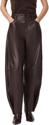 AllSaints Jett Barrel Leg Leather Pants in Bitter Brown at Nordstrom Rack, Size 6 Us / 10 Uk
