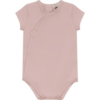 Fragile Cotton Spandex Short Wrap Romper in Mauve at Nordstrom, Size 18M