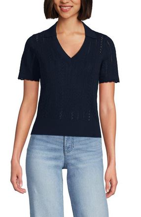 Lands End Fine Gauge Cotton Pointelle Polo Sweater in Radiant Navy at Nordstrom, Size X-Large