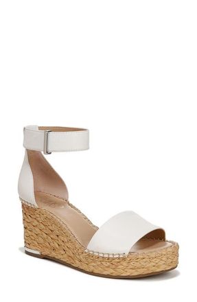 Franco Sarto Clemens Ankle Strap Platform Wedge Sandal in White Raffia at Nordstrom, Size 8.5