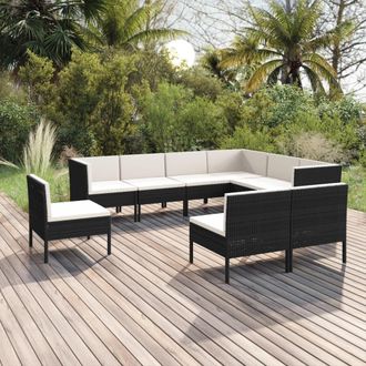 vidaXL 9 Pcs Garden Lounge Set Con Vime Pe Negro