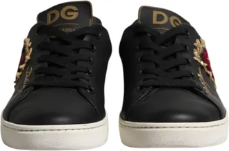 Dolce & Gabbana Black Leather Sacred Heart Sneakers Womens Shoes (Pre-Owned)