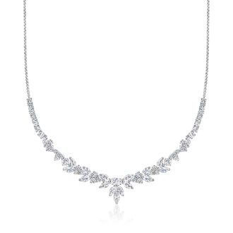 Ross-Simons Rhodium-Plated Floral Necklace With Czs