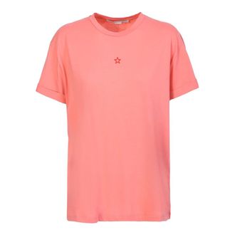 Stella McCartney Tops, Dames, Roze, M, Katoen, Pink T-shirt van katoen met sterrenborduursel