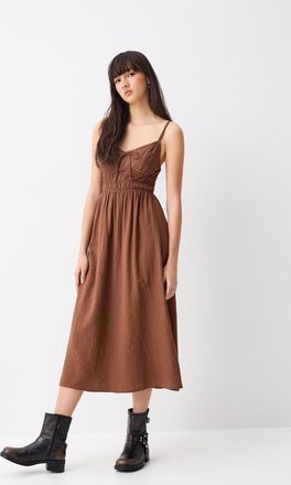 Twik Womens Smocked bust linen-blend midi dress