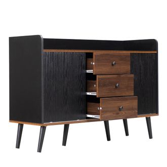 STILVORA Aparador Con 2 Puertas Correderas, 3 Cajones, Estantes Ajustables, Estilo Moderno, En Tablero De Part&iacute;culas, 117,5&times;40&times;80 Cm, Negro