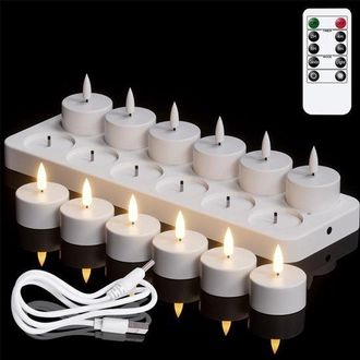 No Brand Juego De 12 Velas Led Recargables 3d Sin Llama Con Mecha Y Base De Carga