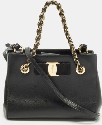 Ferragamo Melike Vara Bow Mini Black Leather Chain Tote