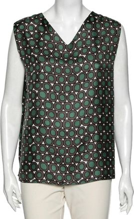 Max Mara Smax Mara Pink & Grey Printed Silk Sleeveless Top