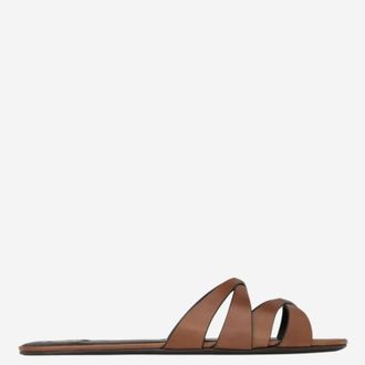Saint Laurent Womens Leather Sandals Chandelle Brown