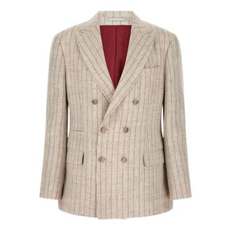 Brunello Cucinelli Chalk Stripe Twill Blazer - male - Brunello Cucinelli - Blazers - Beige - L - Suits