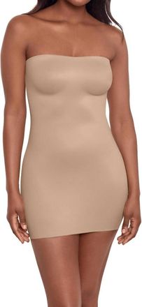 Miraclesuit Show Stopper Strapless Slip Mini Dress In Warm Beige