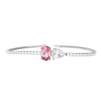 Diamond2Deal 14k White Gold 3.9 Ct Oval Pear Cut White & Pink Lab Grown Diamond Bangle Bracelet 7 VVS-VS, E-F