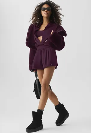 Alo | Satin High-Waist Smooth Talker Short in Rich Bordeaux, Size: Medium