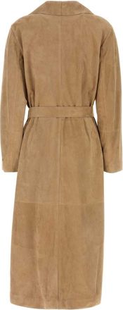 Fendi Womens Suede Trench Coat Beige Calf