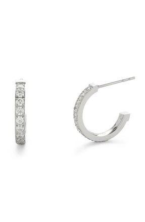 Brook & York Polished Stainless Steel & Cubic Zirconia Hoop Earrings in Silver at Nordstrom