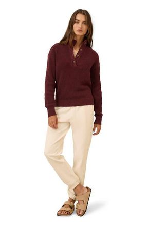 Pact Luxe Knit Henley Sweater in Ruby Heather at Nordstrom, Size Medium