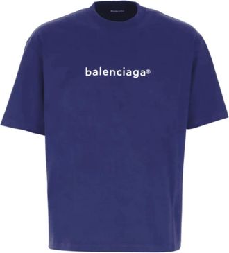 Balenciaga Oversize Blauw Logo Print T-shirt Mannen - Heren - T-shirts - Blauw - 2XS - Katoen - Tops